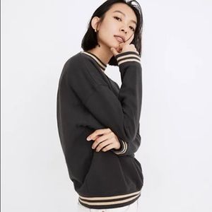 NWT Madewell (Re)sourced Cotton Stripe-Trim Studio Mockneck Sweatshirt